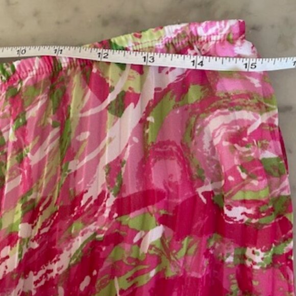RUBY RD. Pleated Elastic Waist Pink Green Swirl Print Maxi Skirt 10 - Picture 15 of 15